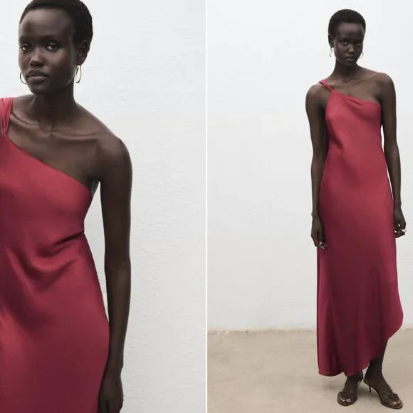 Mango Asymmetrical Satin Scarf Dress - Picture 3 of 4